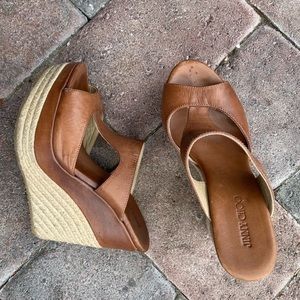 Jimmy Choo Brown Leather Espadrilles Mule Wedges!